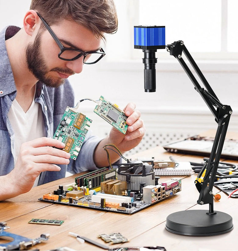 HAYEAR 51MP 1080P 2K HDMI USB Industrial Video Microscope Camera Big Visual Field Manual IRIS 120X Zoom Lens for PCB Soldering Repair