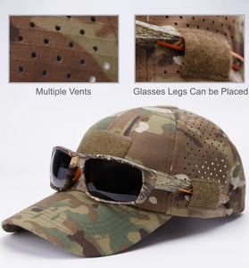 1PC Men Camouflage Baseball Cap with Hook Loop Summer Breathable Sun Hat for Fishing Hiking Outdoor Sports Easy for Hold Sunglasses