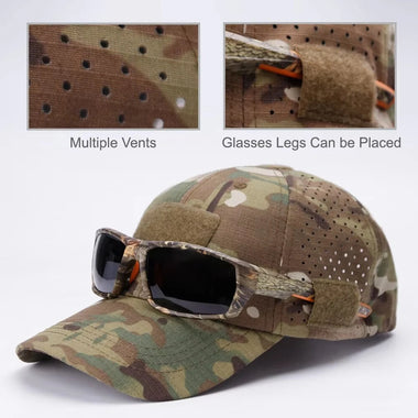 1PC Men Camouflage Baseball Cap with Hook Loop Summer Breathable Sun Hat for Fishing Hiking Outdoor Sports Easy for Hold Sunglasses