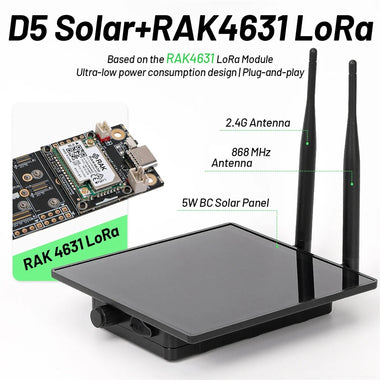 D5L Solar Power Lora Node Repeater with RAK4631 Communication Module 868Mhz for Meshtastic Meshcore Compatible with Wisblock Outdoor Waterproof