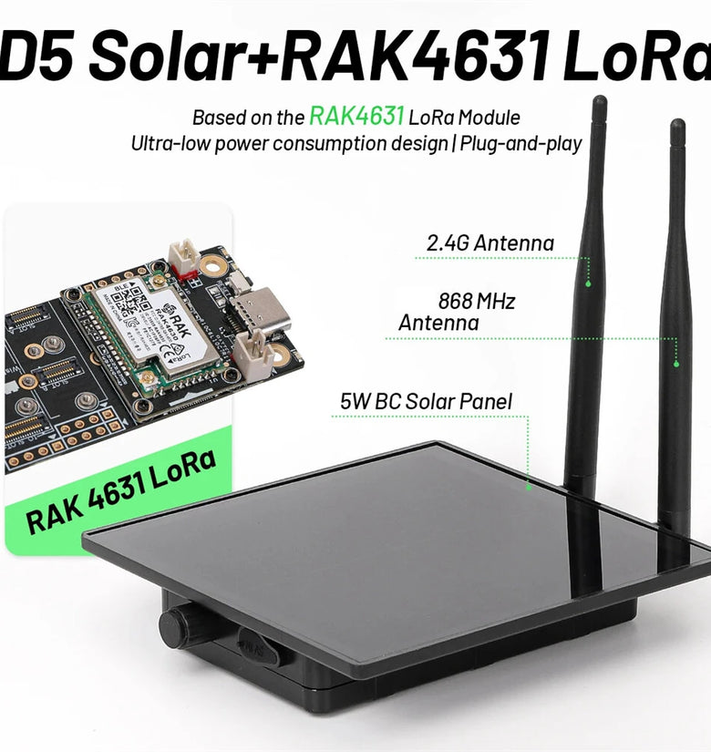 D5L Solar Power Lora Node Repeater with RAK4631 Communication Module 868Mhz for Meshtastic Meshcore Compatible with Wisblock Outdoor Waterproof