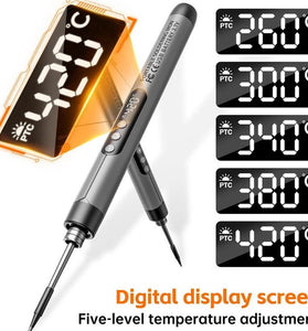 Cordless USB Digital Soldering Iron Adjustable Temperature Type-C Interface Fast Heating Soldering Tool Portable Welding Kit for Circuit Board Electrical Repair Crafting Jewelry 30 Minutes Operation