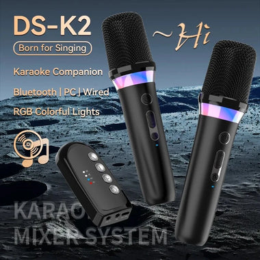 Portable Wireless Karaoke Companion Dynamic Microphone DBL DS-K2 DSP Mixer System Bluetooth 5.3 RGB Colorful Light Type-C 3.5mm Aux Amplifier Host