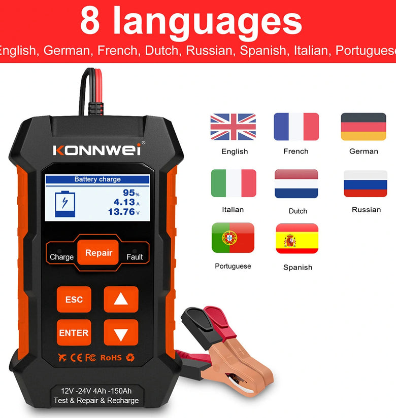 KONNWEI KW520 12V 24V Professional Car Battery Charger Repairer Diagnostic Tool Tester 3 In 1 EU Plug
