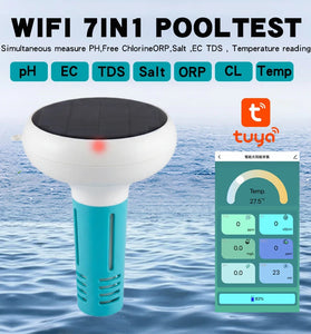 Tuya Zigbe WiFi Pool Water Quality Tester 7-in-1 Monitoring pH Chlorine Salinity Solar USB Charging App Control