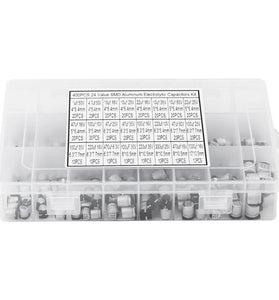 400 Pcs Electrolytic Capacitors Kit 24 Values from 1uF to 1000uF High Quality Aluminum SMD Low Frequency Bypass with Storage Box for DIY Electronic Projects