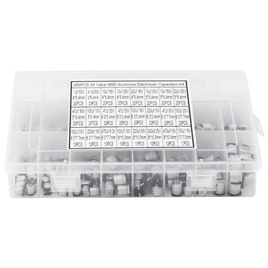 400 Pcs Electrolytic Capacitors Kit 24 Values from 1uF to 1000uF High Quality Aluminum SMD Low Frequency Bypass with Storage Box for DIY Electronic Projects