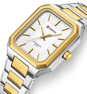 CURREN Fashion Rectangular Business Watches for Men Waterproof Luminous Hands Stainless Steel Simple Vintage Quartz Wristwatch