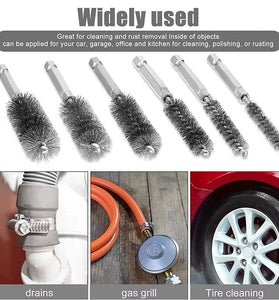 Stainless Steel Twisted Wire Cleaning Brush Drill Attachment Hex Shank 6 Sizes Rust Removal Metal Surface Cleaning Tool