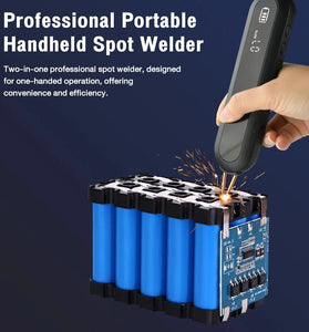 Small Handheld Spot Welding Machine 12-Level Power Manual/Auto LED Light 0-9 2200mAh Li-Poly 800A 4.2V Output Type-C 0.1-0.25mm Welding Pure Copper Needles ABS Shell