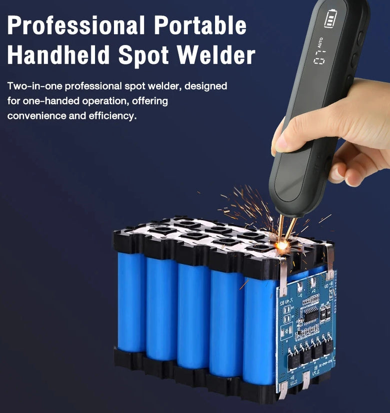 Small Handheld Spot Welding Machine 12-Level Power Manual/Auto LED Light 0-9 2200mAh Li-Poly 800A 4.2V Output Type-C 0.1-0.25mm Welding Pure Copper Needles ABS Shell