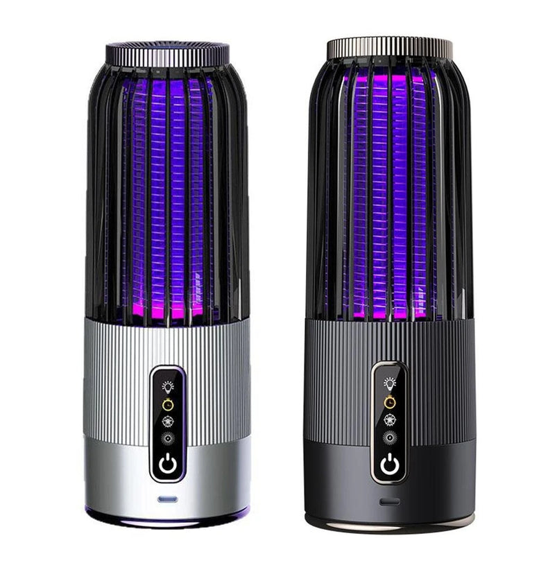 Solar Powered & USB Rechargeable Mosquito Lamp With Adjustable 2/4/6H Timer Folding Hanging Ring Warm Light & Mosquito-Killing 2 Modes Outdoor Indoor Use