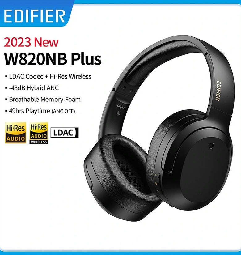 Edifier W820NB Plus ANC Headset bluetooth Headphone Active Noise Cancelling Dual Hi-Res Audio LADC Codec Low Latency Headphones with Mic