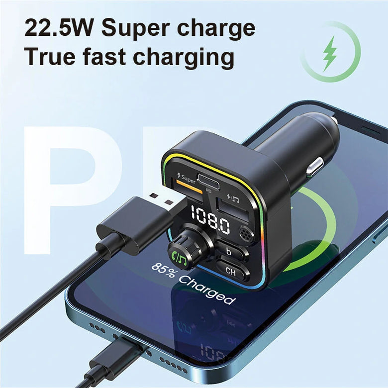 Bakeey 22.5W 2 Usb-As +PD Port FM Bluetooth Transmitter Fast Charging Car Charger Wireless Handsfree Car Mp3 Player For Mobile Phone