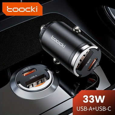 Toocki 33W Car Charger USB-A+USB-C Dual Output Supports PD/QC3.0 Mini Ring Design for iPhone15/iPhone14/iPhone13/iPhone12/ Pad Pro/Air/Mini series/GPS/Driving Recorder