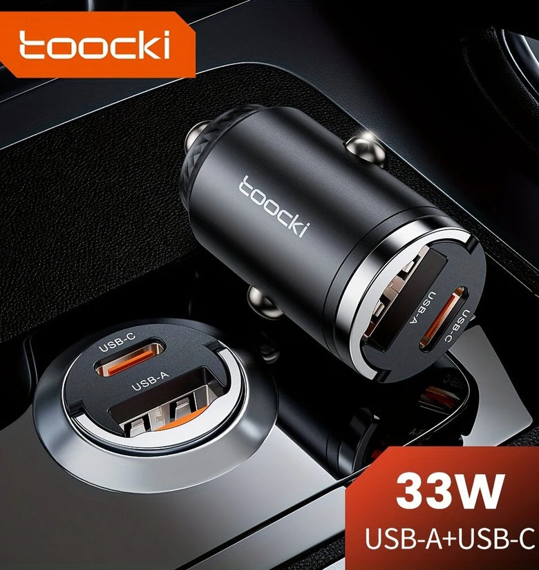 Toocki 33W Car Charger USB-A+USB-C Dual Output Supports PD/QC3.0 Mini Ring Design for iPhone15/iPhone14/iPhone13/iPhone12/ Pad Pro/Air/Mini series/GPS/Driving Recorder