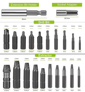 22pcs Screw Extractor Set High Speed Steel 4241 Magnetic Drill Bit Holder Stripped Damaged Screws Bolts Remover Tool