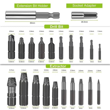22pcs Screw Extractor Set High Speed Steel 4241 Magnetic Drill Bit Holder Stripped Damaged Screws Bolts Remover Tool