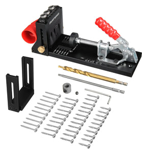 ENJOYWOOD XK4 Pocket Hole Jig Kit Aluminum Alloy Adjustable Woodworking Drilling Guide for Angled Holes with Drill Bit