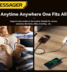 ESSAGER ES-X67 7A 100W USB-A to Type-C+Type-C Cable QC SCP FCP VOOC Fast Charging Data Transmission Tinned Copper Core Line 1M Long for iPhone 16 16 Pro 15 14 for Xiaomi 15 Ultra for Huawei Mate XT for Samsung Galaxy S25 Ultra