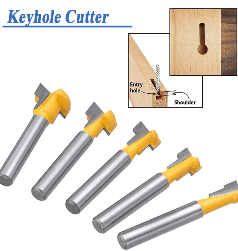 5PCS 1/4 Inch Shank Keyhole Router Bits Set T Track T-Slot Bolts Router Bit Set for 5/16