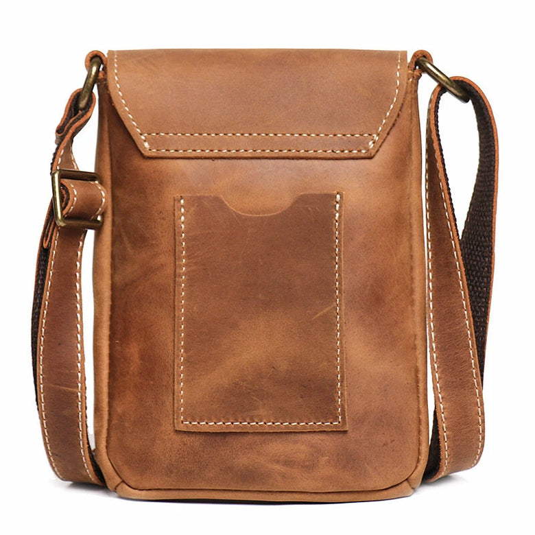 Ekphero Retro Simple Cowhide Leather Crossbody Bag Mini Flip Magnetic Buckle Men's Shoulder Bag Organizer Bag fits 6.7 Inch Phone Keys Accessories
