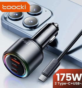 Toocki TQ-CC14 175W 3-Port USB PD Car Charger Adapter USB-A+2Type-C PD3.0 QC3.0 Fast Charging for iPhone 15 14 13 for Huawei Mate60 Pro for Samsung Galaxy Z Flip4 for Xiaomi 13pro