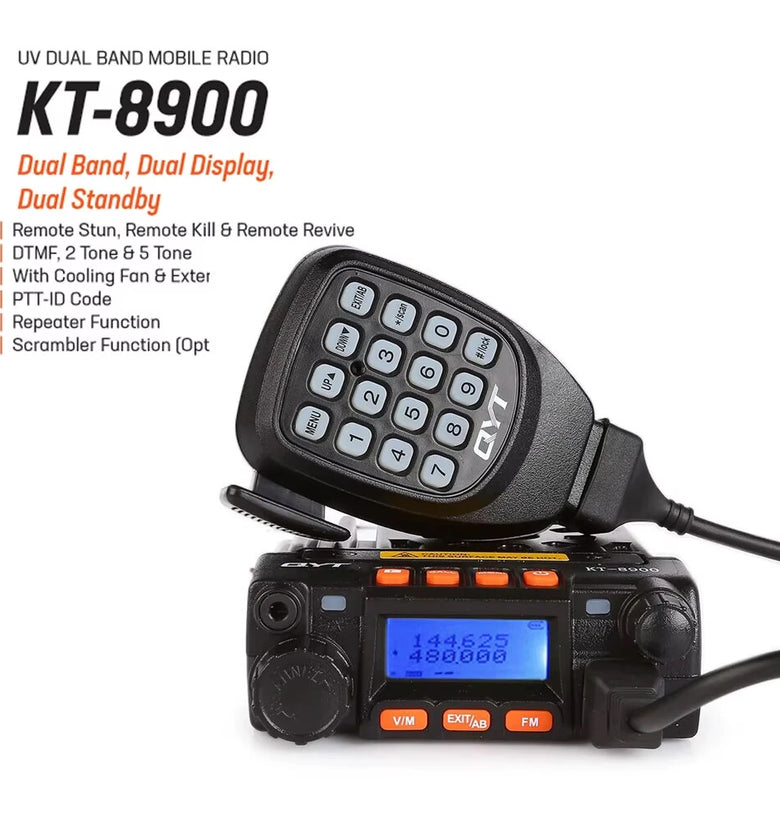 KT-8900 Mini Dual Band Mobile Transceiver VHF 136-174MHz UHF 400-490MHz 25W Compact Two Way Radio Long Range Communication Device