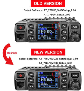 AT-778UV II Dual Band Mobile Radio 25W VHF UHF 200 Channels CHIRP Compatible 144-148MHz 420-480MHz Adjustable Mic Gain LCD