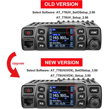 AT-778UV II Dual Band Mobile Radio 25W VHF UHF 200 Channels CHIRP Compatible 144-148MHz 420-480MHz Adjustable Mic Gain LCD