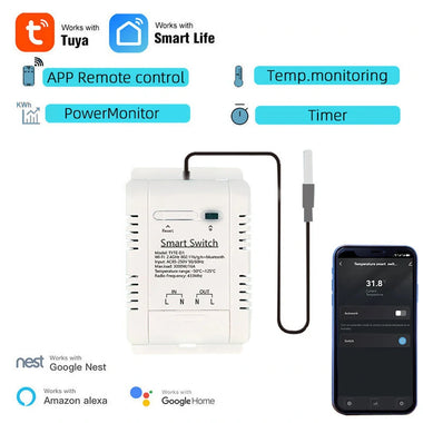 Tuya Smart Life WiFi Temperature Switches 16A/20A Smart Thermostat Real-time Energy Comsuptiom Monitoring APP Remote Control Work with Alexa Google Home