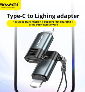 AWEI A11 Type-C Male to iP Female / iP Male to Type-C Female Adapter Converter for Phone Laptop Computer
