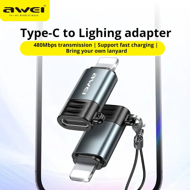 AWEI A11 Type-C Male to iP Female / iP Male to Type-C Female Adapter Converter for Phone Laptop Computer