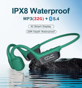 S10 Bone Conduction Earphone bluetooth 5.4 Earbuds DT5.0 Directional Sound Two-way Acoustic Noise Cancellation 32GB Memory Power Digital Display IPX8 Waterproof Neckband Sports Headset