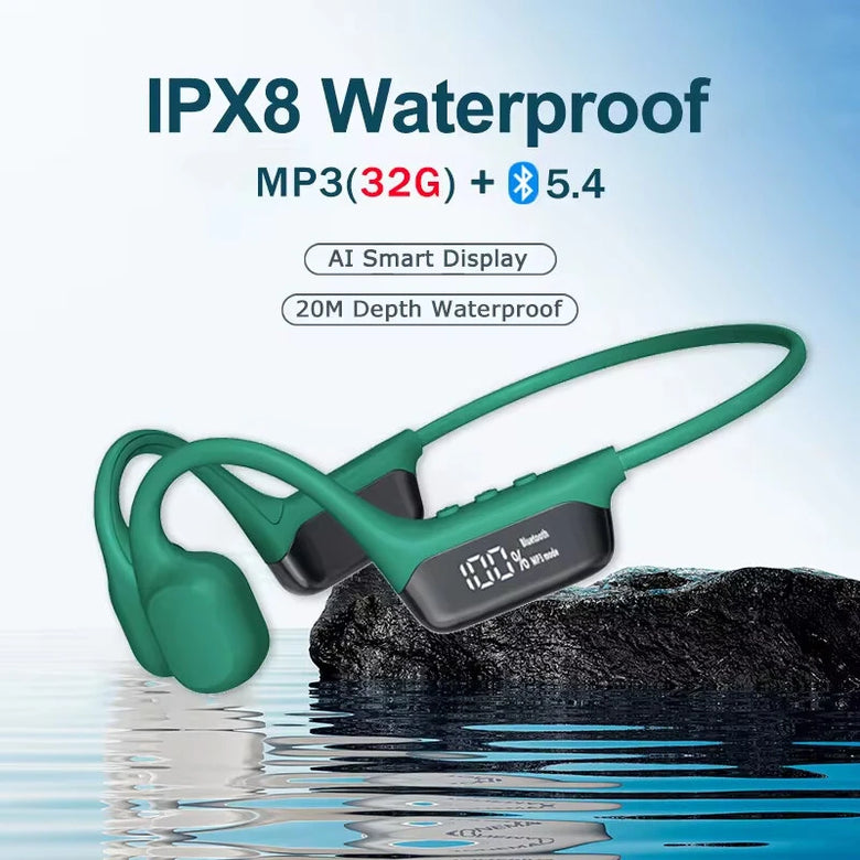 S10 Bone Conduction Earphone bluetooth 5.4 Earbuds DT5.0 Directional Sound Two-way Acoustic Noise Cancellation 32GB Memory Power Digital Display IPX8 Waterproof Neckband Sports Headset