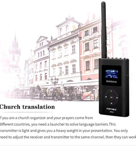 Retekes FT11 FM Transmitter Microphones Wireless MIC Transmitter for Church Tour Guide Meeting Support AUX TF Card