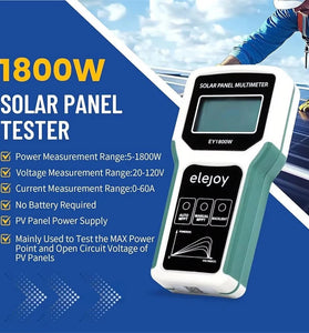 EY-1800W Solar Panel Tester Solar MPPT Meter Multimeter 5-1800W Power Range 20-120V Voltage 0-60A Current LCD Display Safe Multi-Protection Portable Design