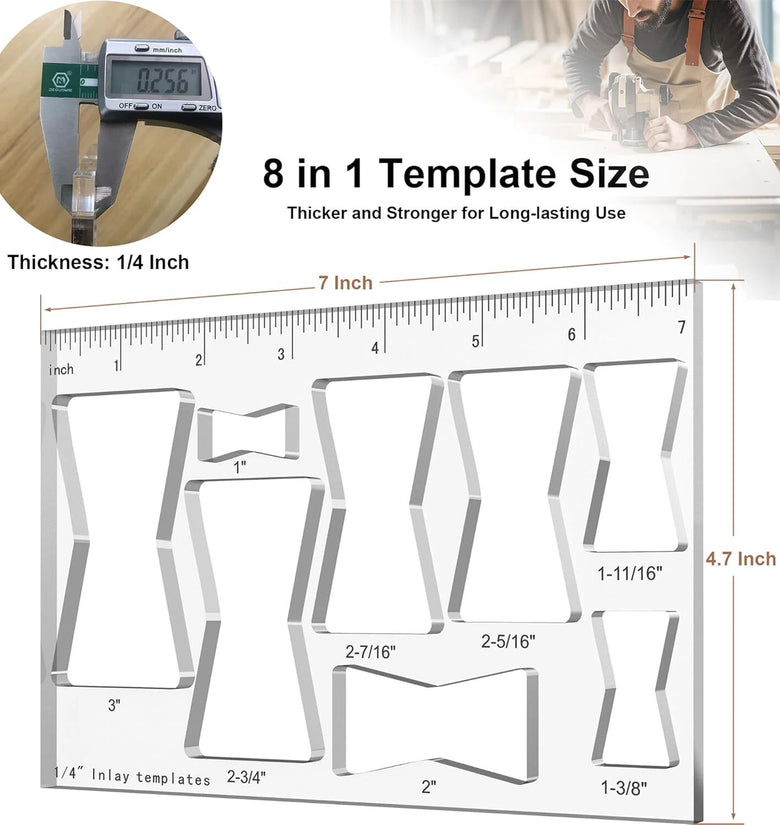 8 In 1 Router Template Jig 7 Inch Router Inlay Template Bowtie Router Template Decorative 8 Sizes Router Jig Woodworking DIY Tool
