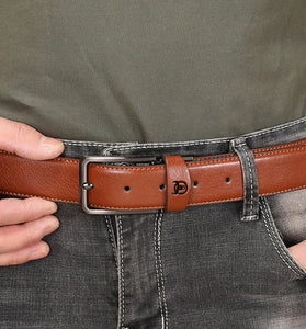 BULLCAPTAIN 130cm Genuine Leather Men's Fashionable Pinch-buckle Belt with Box as Valentine's Day Birthday Gift for Husband Father