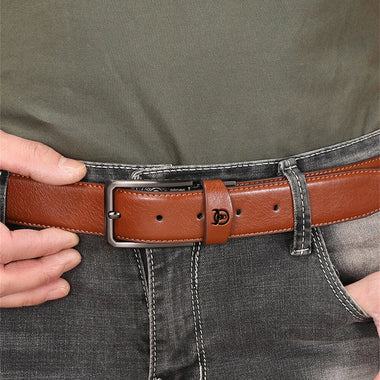 BULLCAPTAIN 130cm Genuine Leather Men's Fashionable Pinch-buckle Belt with Box as Valentine's Day Birthday Gift for Husband Father