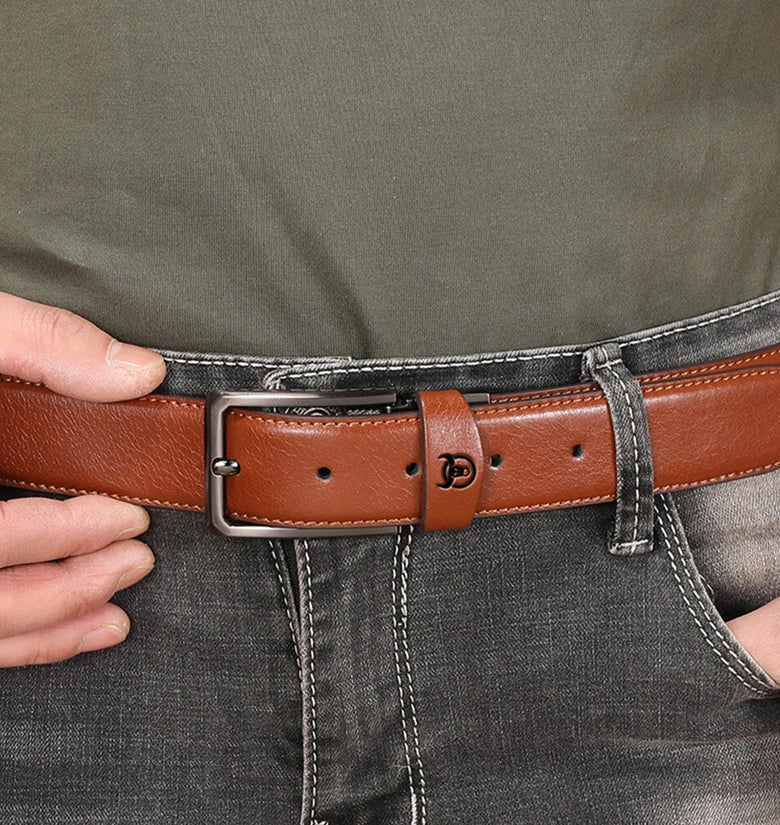 BULLCAPTAIN 130cm Genuine Leather Men's Fashionable Pinch-buckle Belt with Box as Valentine's Day Birthday Gift for Husband Father