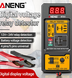 ANENG RT01 Automotive Relay Tester Digital Voltage Relay Detecter 4-Pin 5-Pin Relay Display 12V 24V Battery Diagnostic Tool