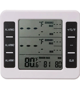High Accuracy 433MHz Thermometer with Smart Alarm Function Indoor and Outdoor Temperature Range LCD Display Energy Efficient Multiple Installation Options Includes Host and 2 Sensors
