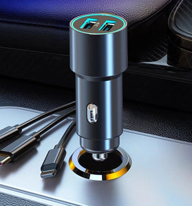 100W Car Charger Dual USB Super Fast Quik Charging Car Lighter One To Three With Wire Metal