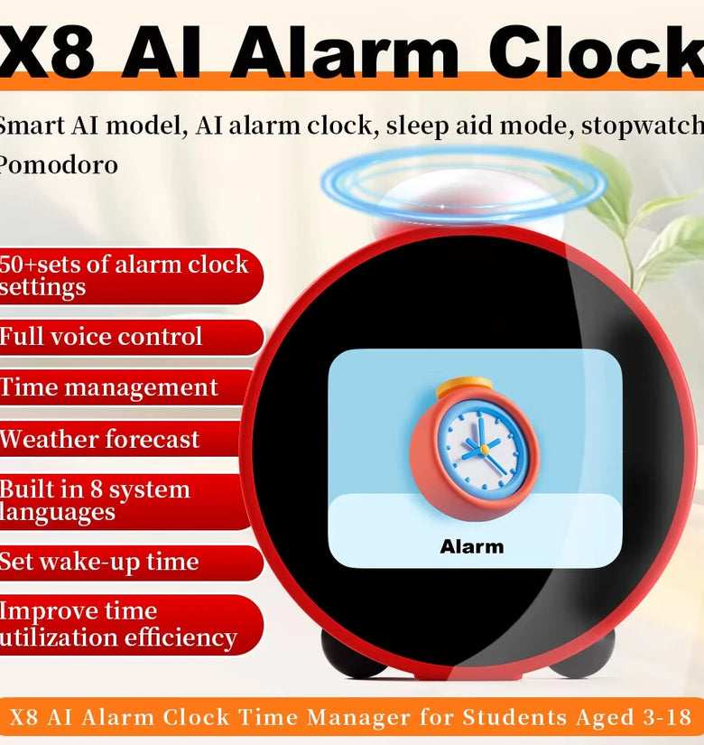 X8 AI Smart Alarm Clock with 2.8-inch LCD Display Voice Assistant Multi-Language Supported Type-C Charging Weather Forecast White Noise Sleep Aid Alarm Clock