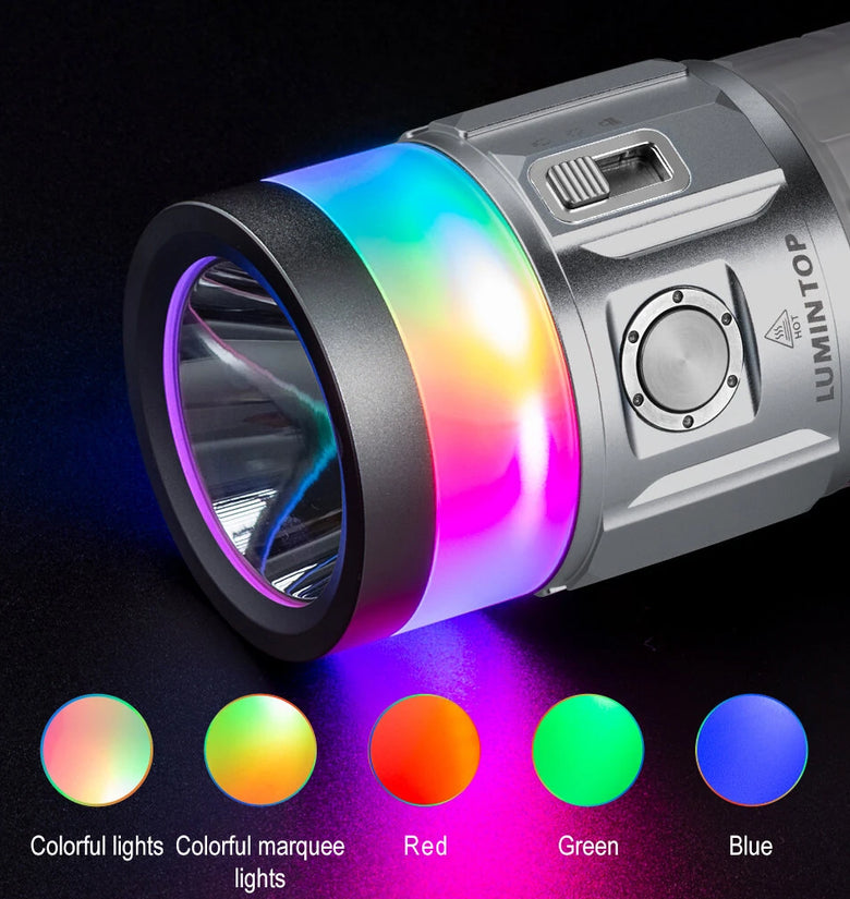 Lumintop Rainbow 2.0 LED+RGB Flashlight 3000LM 1000M 46950 32000mAh Battery USB-C Rechargeable Camping Flashlight