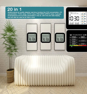 20-in-1 Tuya Multifunctional Air Quality Tester CO2 CO TVOC HCHO PM2.5 Temperature Humidity Monitor Tuya APP Control 2000mAh Battery