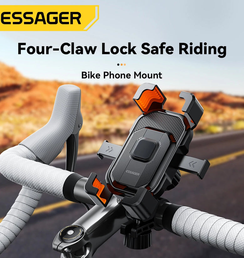 ESSAGER ES-ZJ28 Universal Bike Phone Holder Handlebar/Rearview Mirror Mount Bracket 360 Rotation for  4.7-6.7inch Mobile Phone Stand Shockproof Bracket