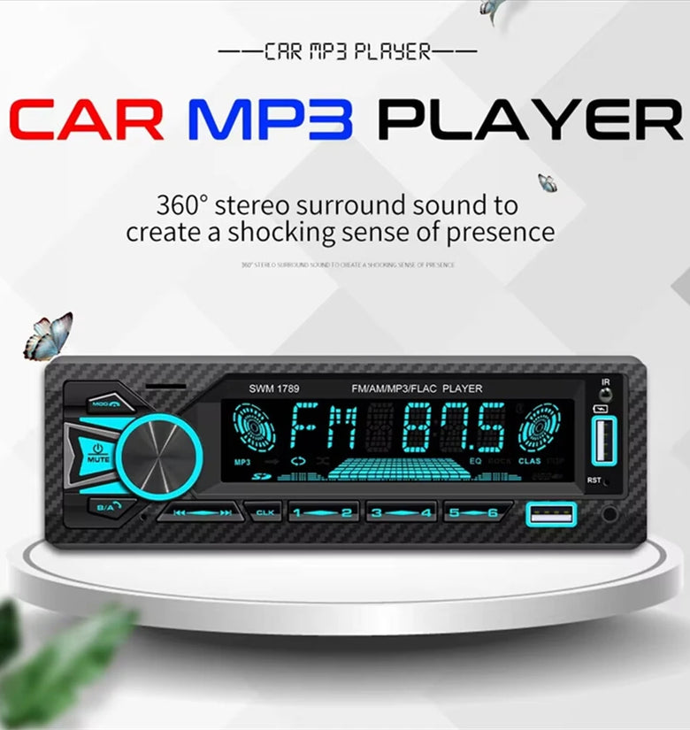 1Din Car Stereo Bluetooth MP3 Player FM Receiver High Power 4 x 60W AUX USB TF Card Hands Free Calling LCD Screen EQ Sound Effects