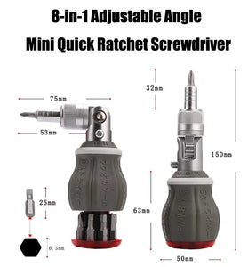 Multifunctional Ratchet Screwdriver Set 8 in 1 Adjustable Angle CR V Steel Bits Quick Release Lightweight Compact Maintenance Tool